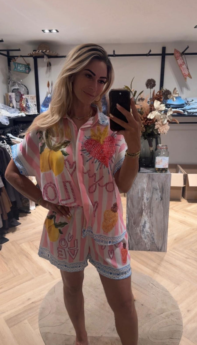 2-Delige Set Shorts Love Print