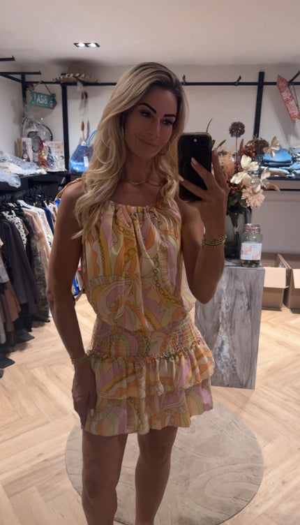 Satin Mini Dress Paisley Geel Goud