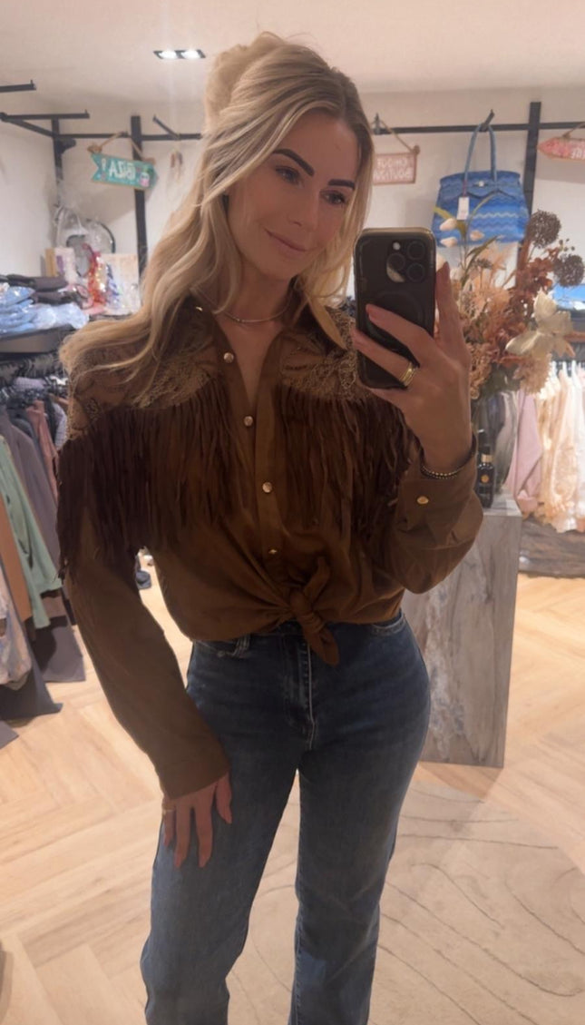 Western Fringe blouse bruin met franjes