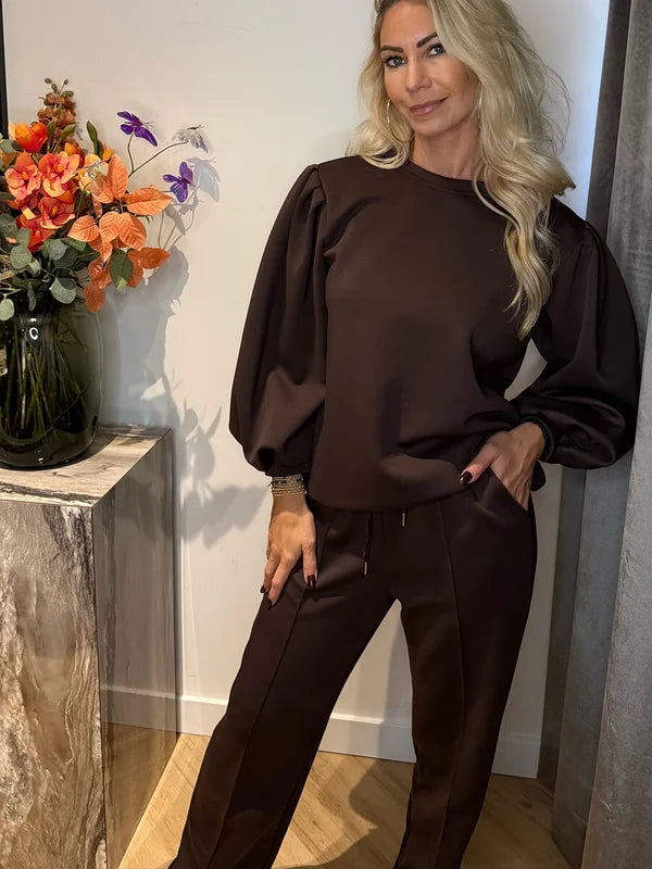 2 Delige Set Puff Sleeve Choco