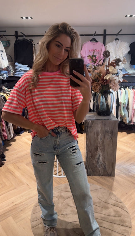 T-Shirt Stripes Neon Pink/ Soft Pink