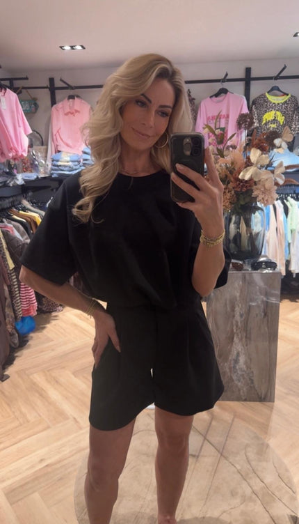 2 Delige Setje Cropped Top With Shorts Zwart