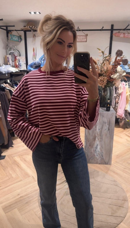 Longsleeve Gestreept Bordeaux-Pink