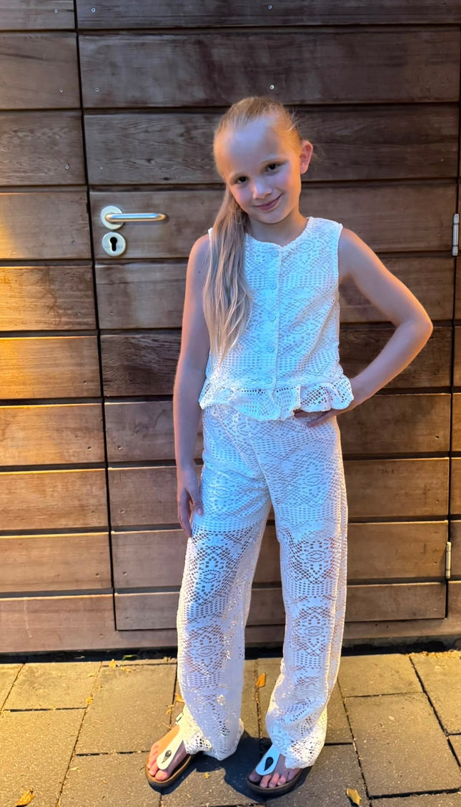 2 Delige Meisjes Set  Broderie -Off White