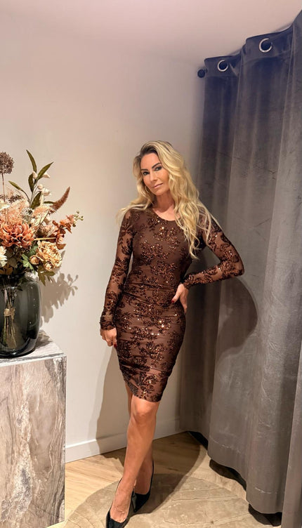 Mesh Jurkje Choco - Sequin Open Back Choco