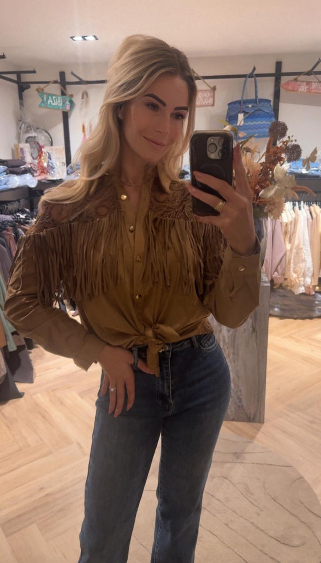 Western Fringe blouse camel met franjes