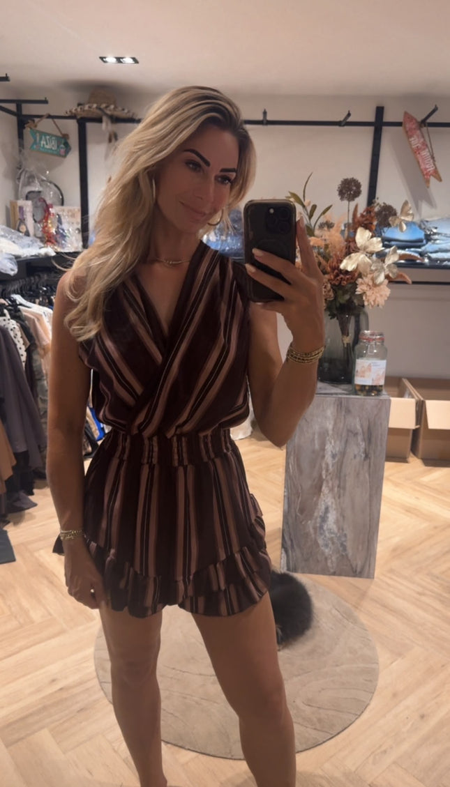 Playsuit Gestreept Donkerbruin Goud
