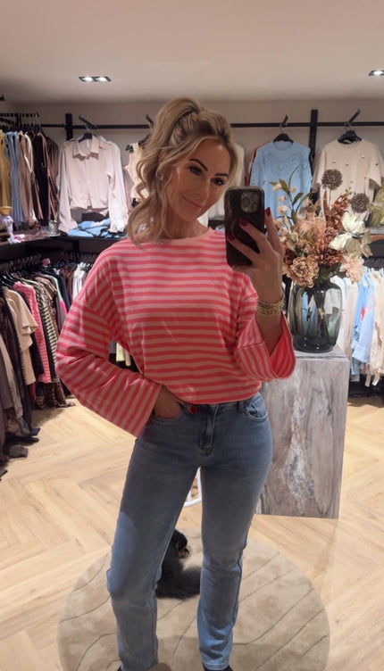 Trui Longsleeve Stripes Neon Pink/ Soft Pink