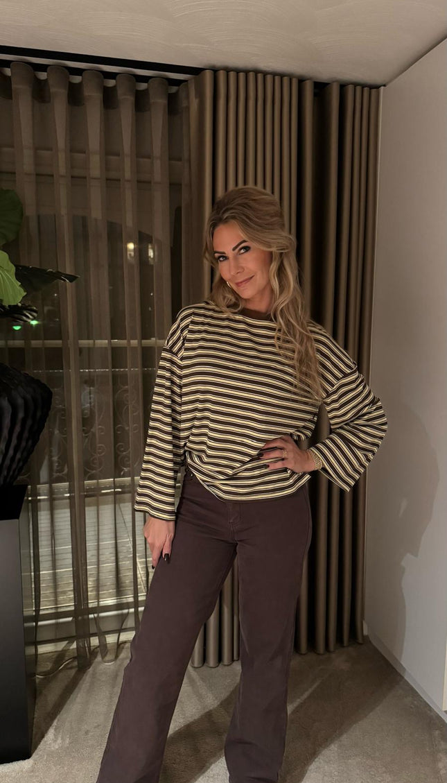 Trui Longsleeve Stripes Yellow/ Brown
