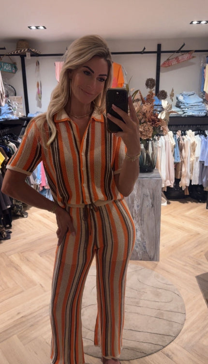 2 Delige Gehaakte Streep Set - Top & Broek