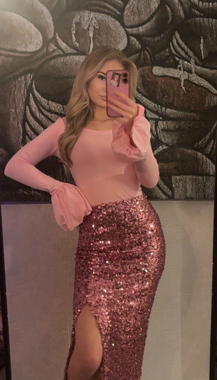 Glitter Rok Met Split Roze