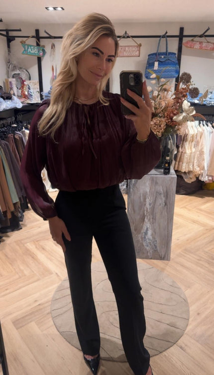Satin Crop Blouse Bordeaux
