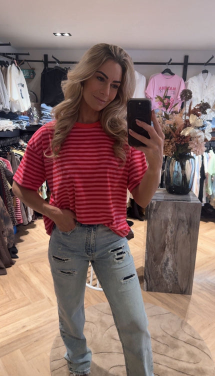 T-Shirt Stripes Neon Pink/ Fuchsia
