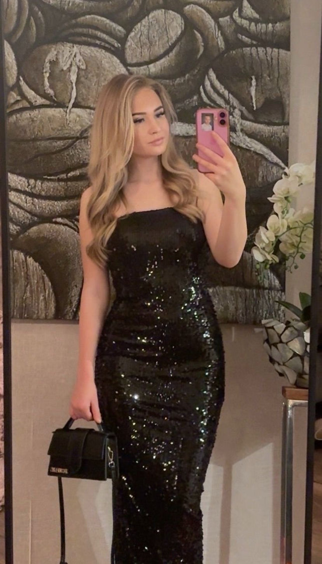 Jurk Strapless Sequins Zwart