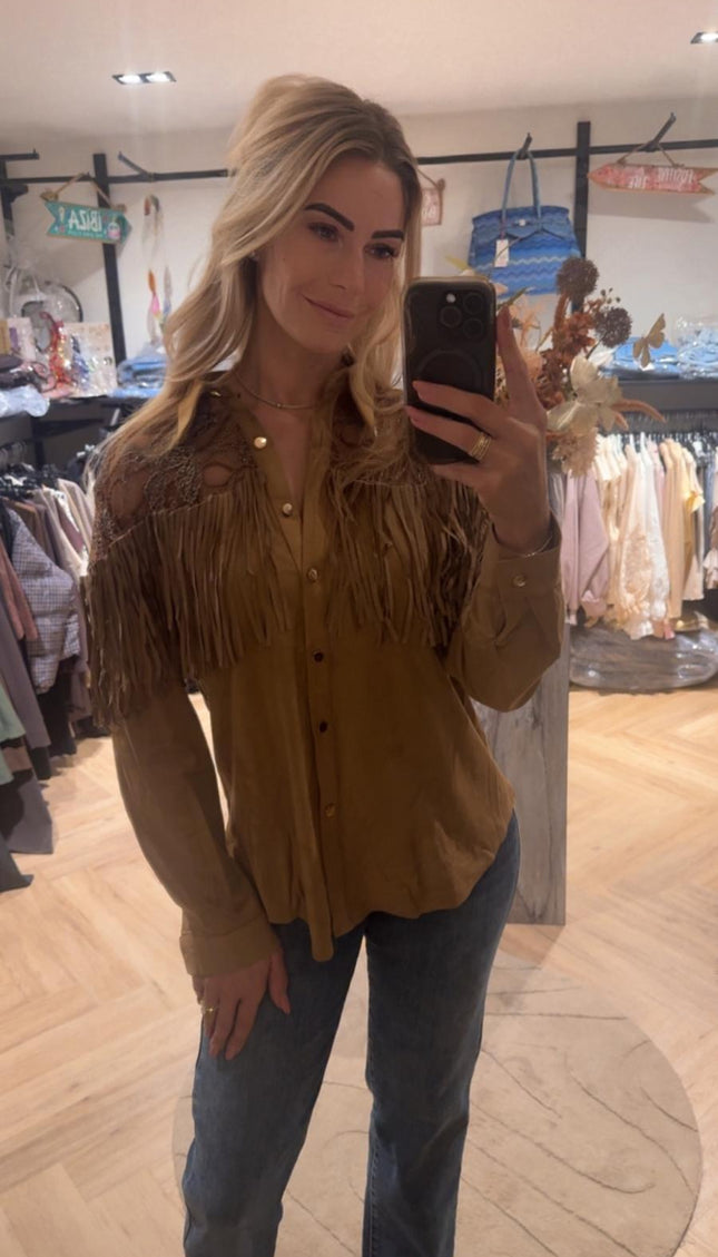 Western Fringe blouse camel met franjes