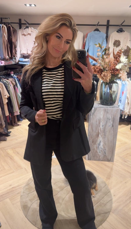 Trui Longsleeve Stripes Zwart/ Off White