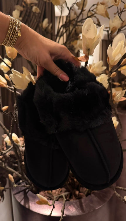 Fluffy Pantoffel – Zwart