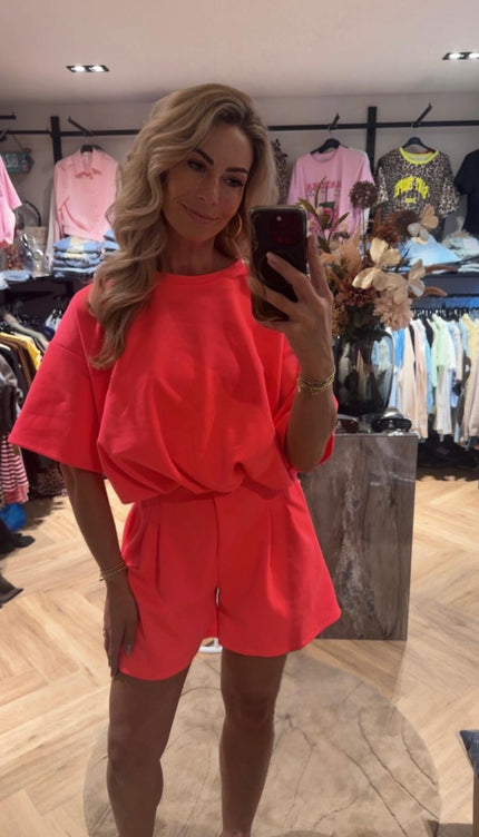 2 Delige Setje Cropped Top With Shorts Neon Tangerine