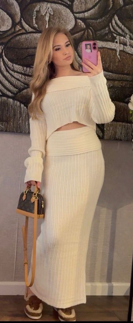2 Delige Set Knitted Elegance Off White