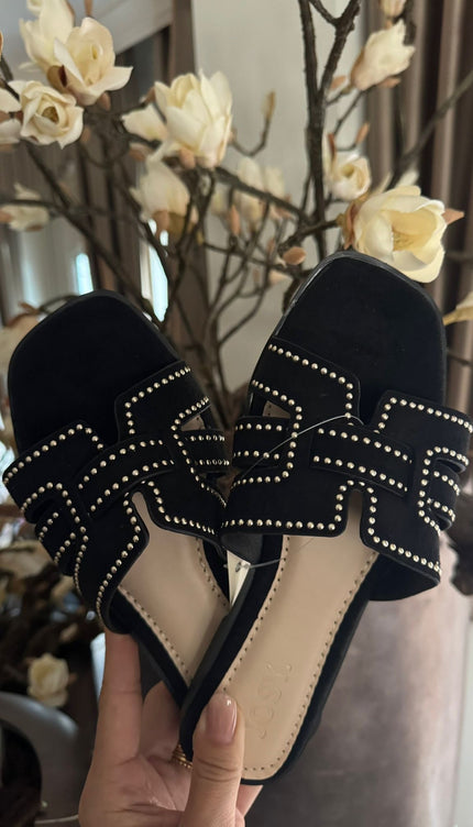 Slippers Met Studs Zwart
