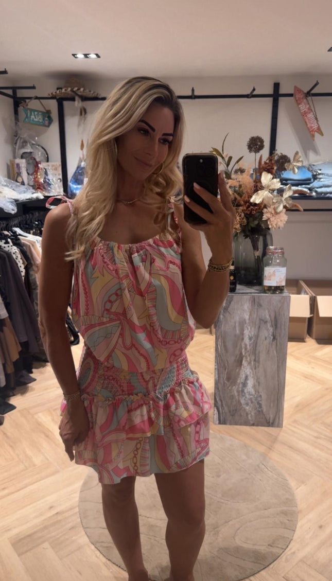 Satin Mini Dress Paisley Pastel Roze Mint