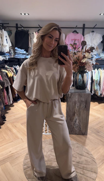 2 Delige Setje Comfy Cropped Beige