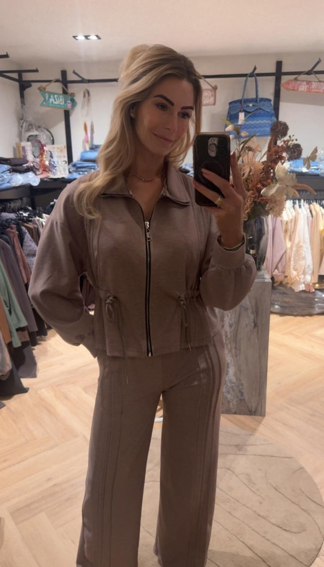 Autumn Cozy tweedelige set taupe