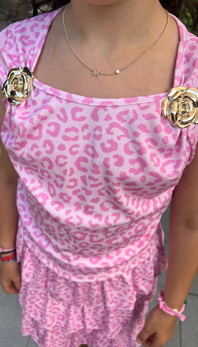 Meisjes roze luipaardprint 2-delige set volledig