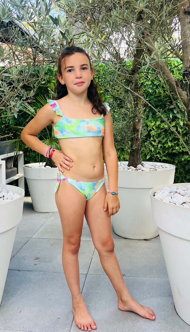 Meisjes groene tie-dye bikini zij