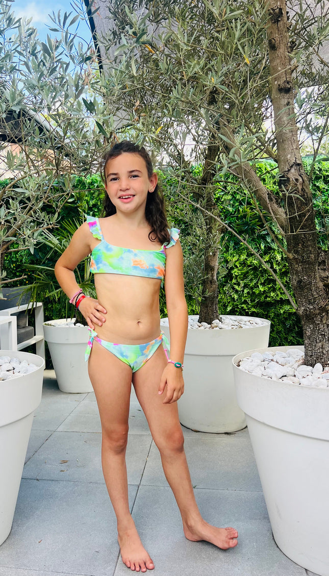 Meisjes groene tie-dye bikini voorkant