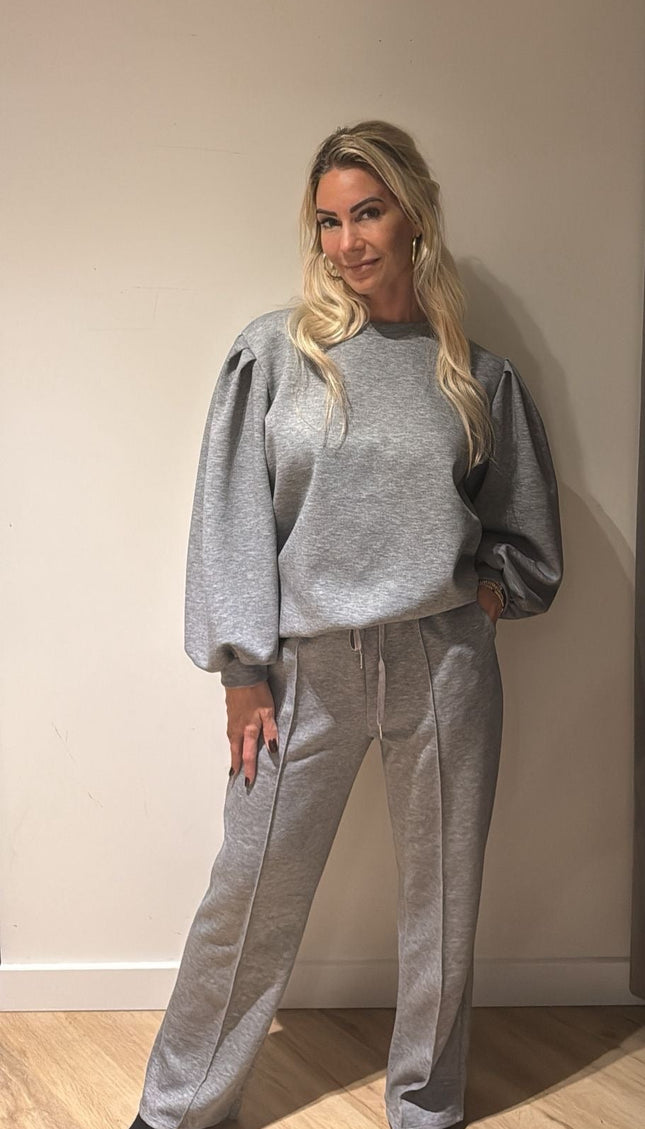 2 Delige Set Puff Sleeve Grijs