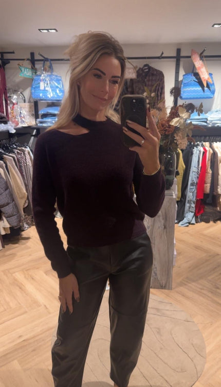 Donkerbruine PU broek met wijde pijpen