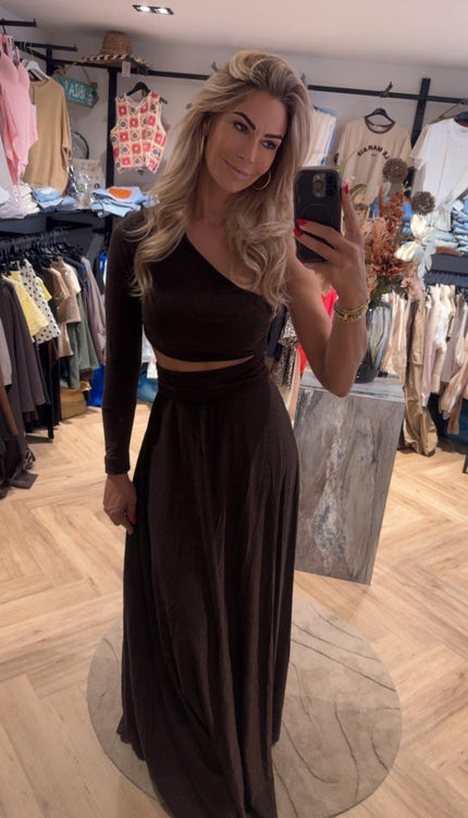 Jurk One Shoulder Shimmering Brown