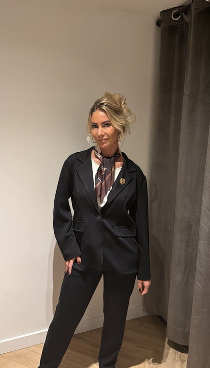 2 Delig Damespak Met Sjaal Zwart