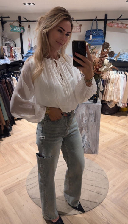 Satin Crop Blouse Wit