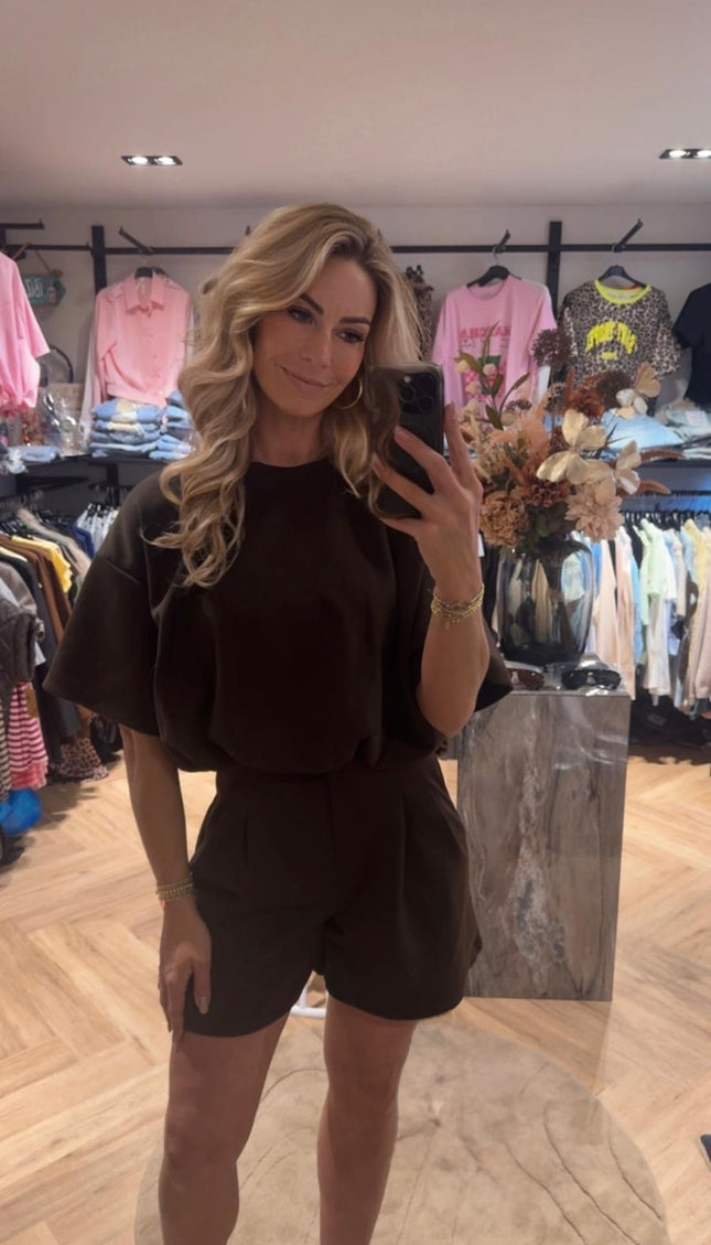 2 Delige Setje Cropped Top With Shorts Choco Bruin