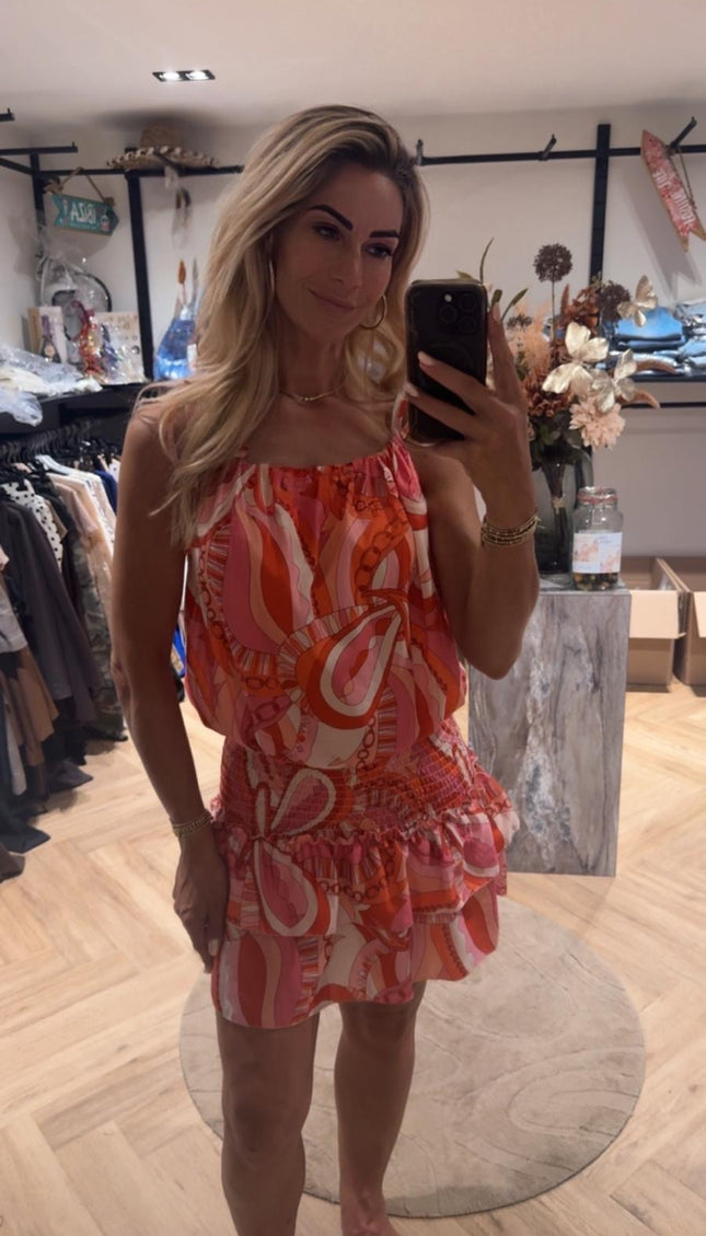 Satin Mini Dress Paisley Oranje Roze