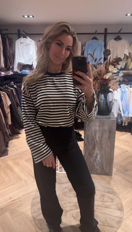 Trui Longsleeve Stripes Zwart/ Off White