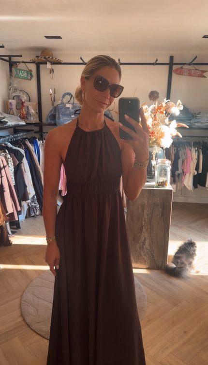 Maxi jurk Open back bruin