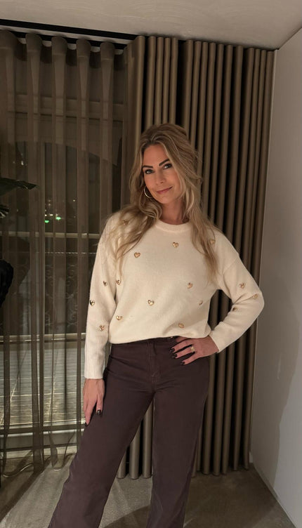 Trui Hearts Studs Creme