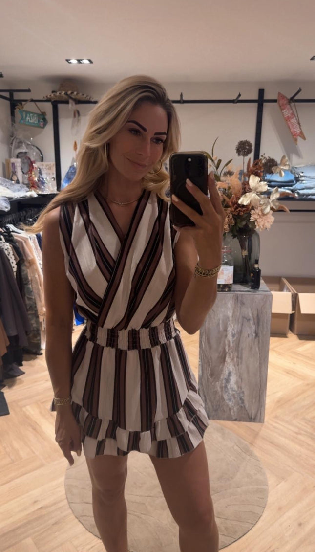 Playsuit Gestreept Bruin Wit