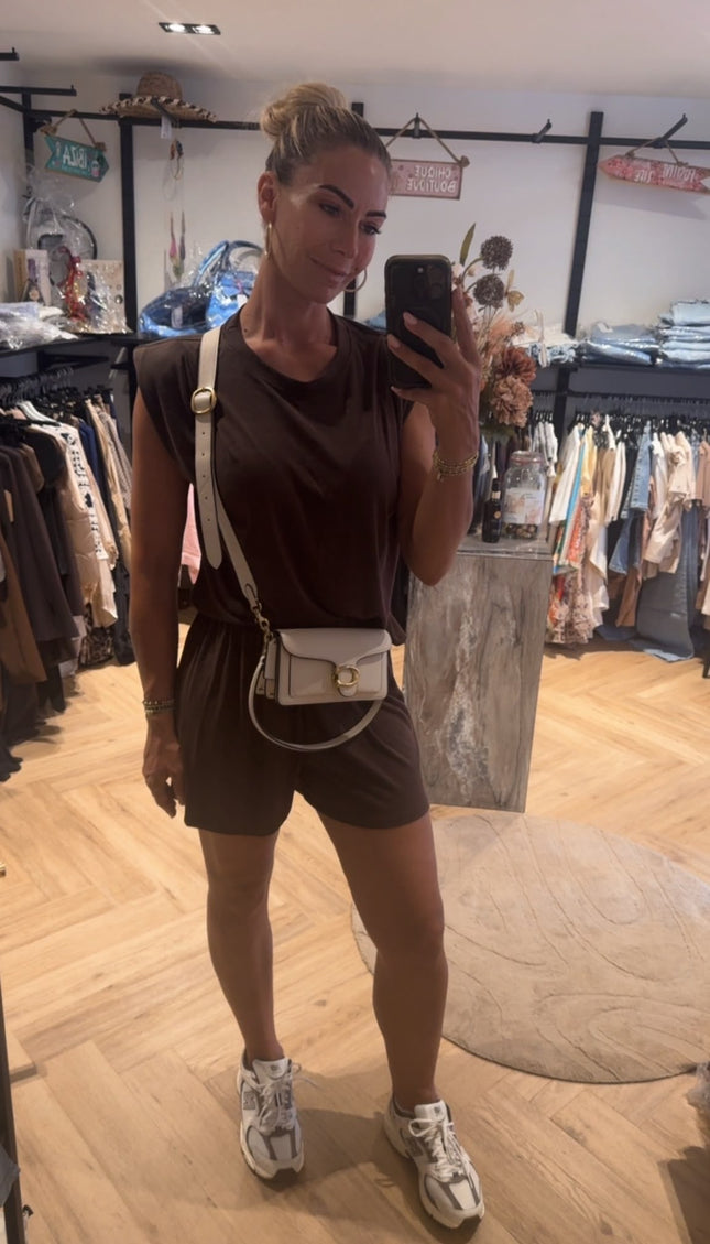 Khaki set mouwloos topje en short