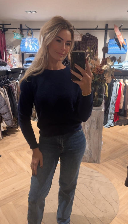 Trui Alpaca navy met ronde hals