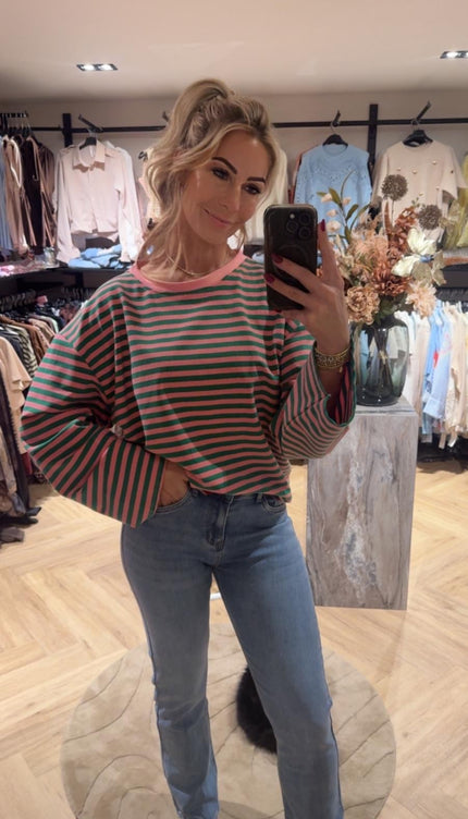 Trui Longsleeve Stripes Green/ Pink