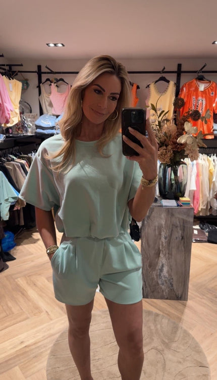 2 Delige Setje Cropped Top With Shorts Mint