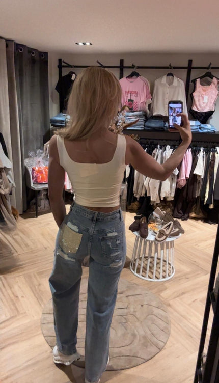 Jeans Diamonds Pocket Yellow
