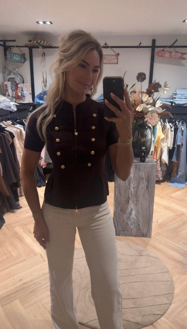 Top Knitted met Gouden Knopen