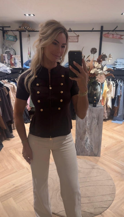 Top Knitted met Gouden Knopen