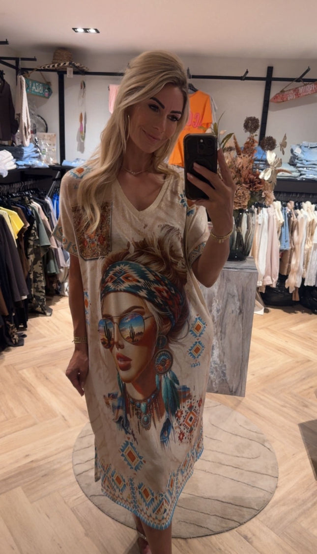 Boho Print Jurk - Ecru
