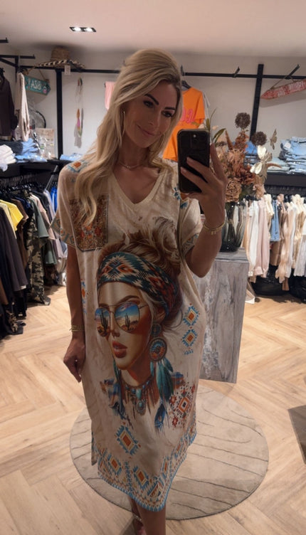 Boho Print Jurk - Ecru